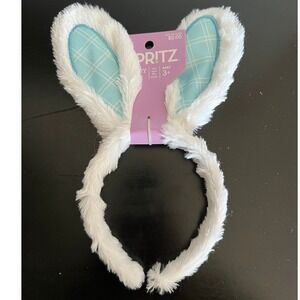 Spritz Bunny Ears Headband Kids OS White Blue Brand New Easter Plaid Costume